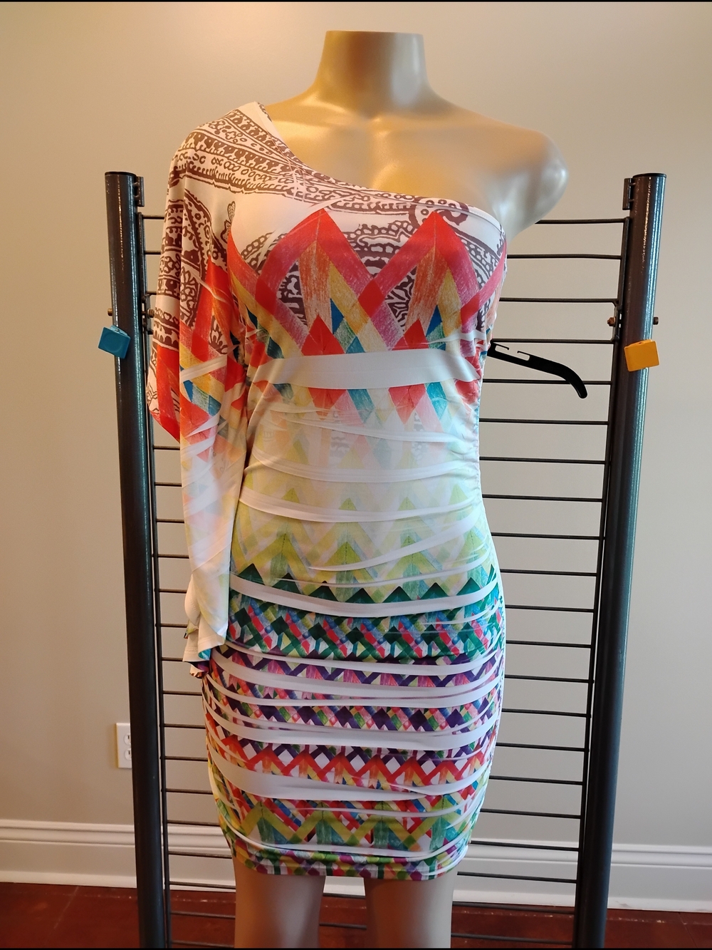 Body Central Multicolor One-Shoulder Geometric Bodycon Dress Party Night Out